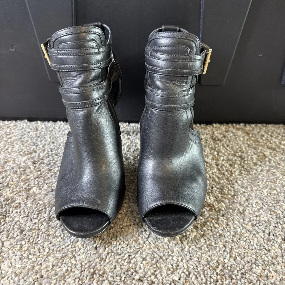 Michael Kors‎ Blaze Open Toe Black Heel Booties Size 6.5 Women's